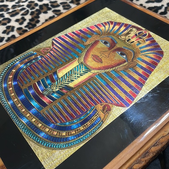 KING TUT Gold Mask 💛 Wood Frame Art Egypt Pharaoh Africa History Royalty Hiero - Picture 15 of 15